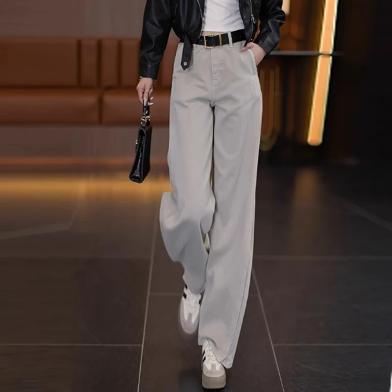 艾格米杏色阔腿裤女春秋季2025新款高腰显瘦休闲宽松百搭镰刀裤子