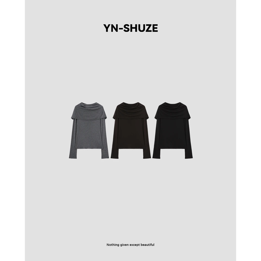 YN-SHUZE【沙漠女王】一字领不规则显瘦长袖T恤上衣女SZ-YNB-TX0144