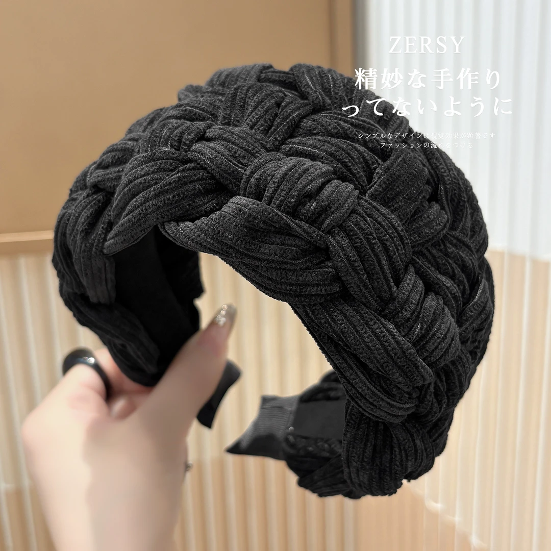 灯芯绒发箍女2025高级感洋气时尚百搭宽边发卡日常外戴遮白发头箍