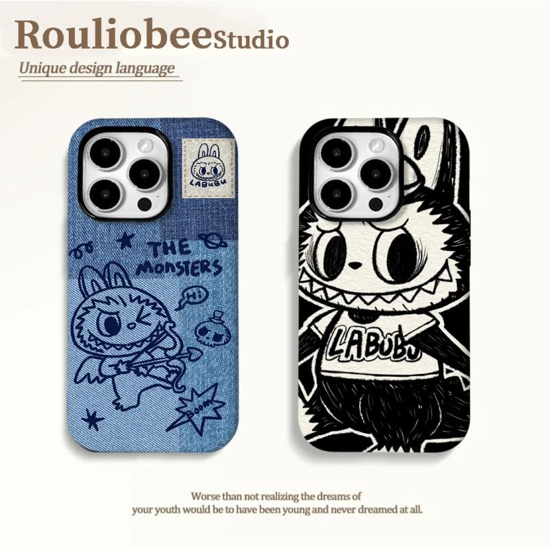 BANCA黑色抽象拉布适用苹果16/15菲林手机壳华为P70vivo小米oppo