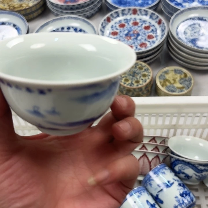 瓷片富川山居图大压手杯景德镇