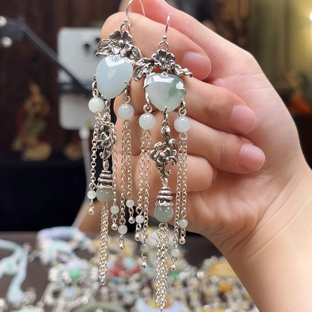 翡翠银S925镶嵌耳饰翡翠耳环