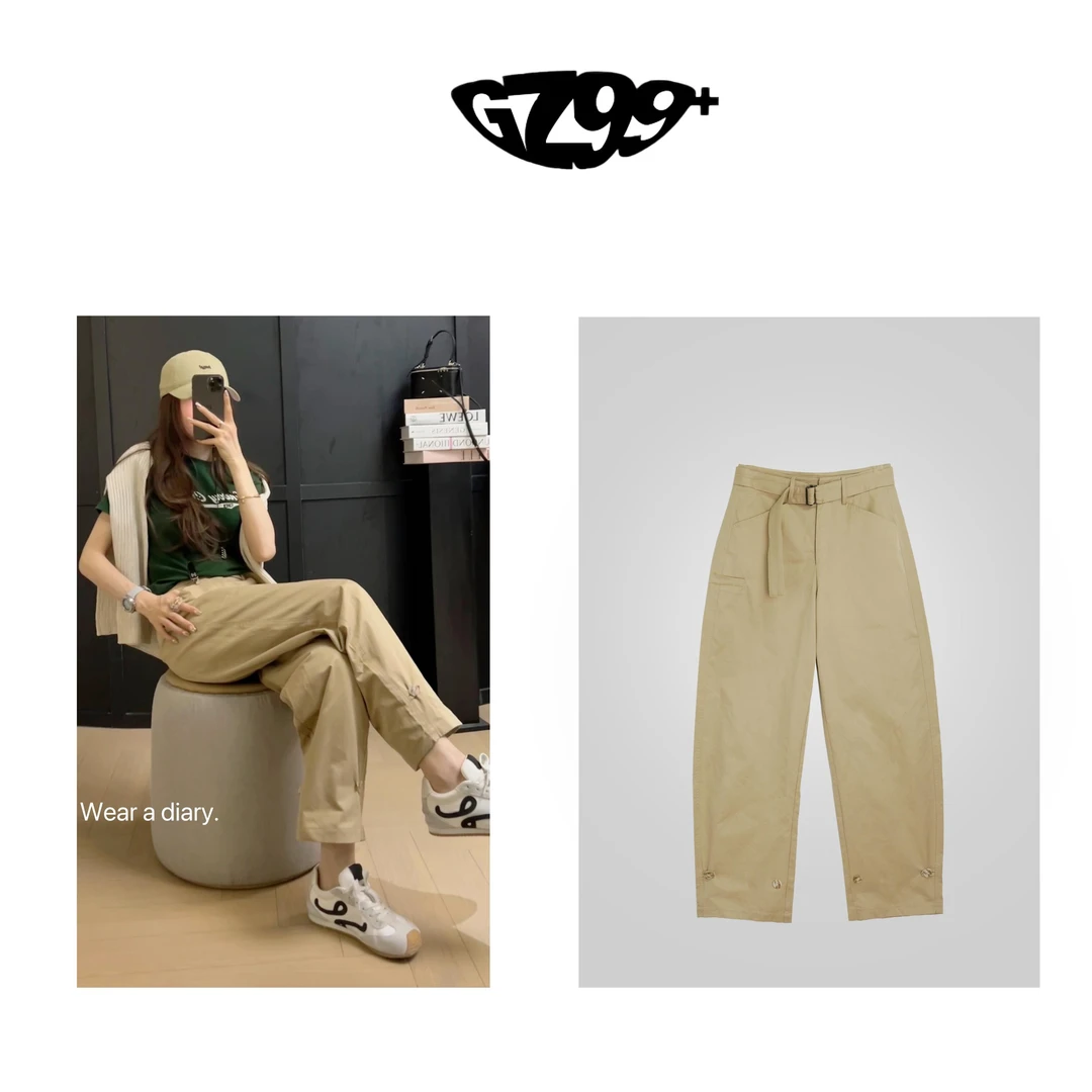 九儿 【北欧森林】抗皱 高定新款时尚百搭纽扣一体腰休闲裤-K6926