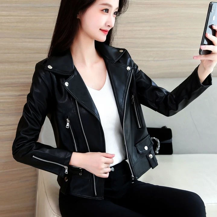 海宁皮衣外套女2025年新款高档修身百搭小个子春秋短款机车皮夹克