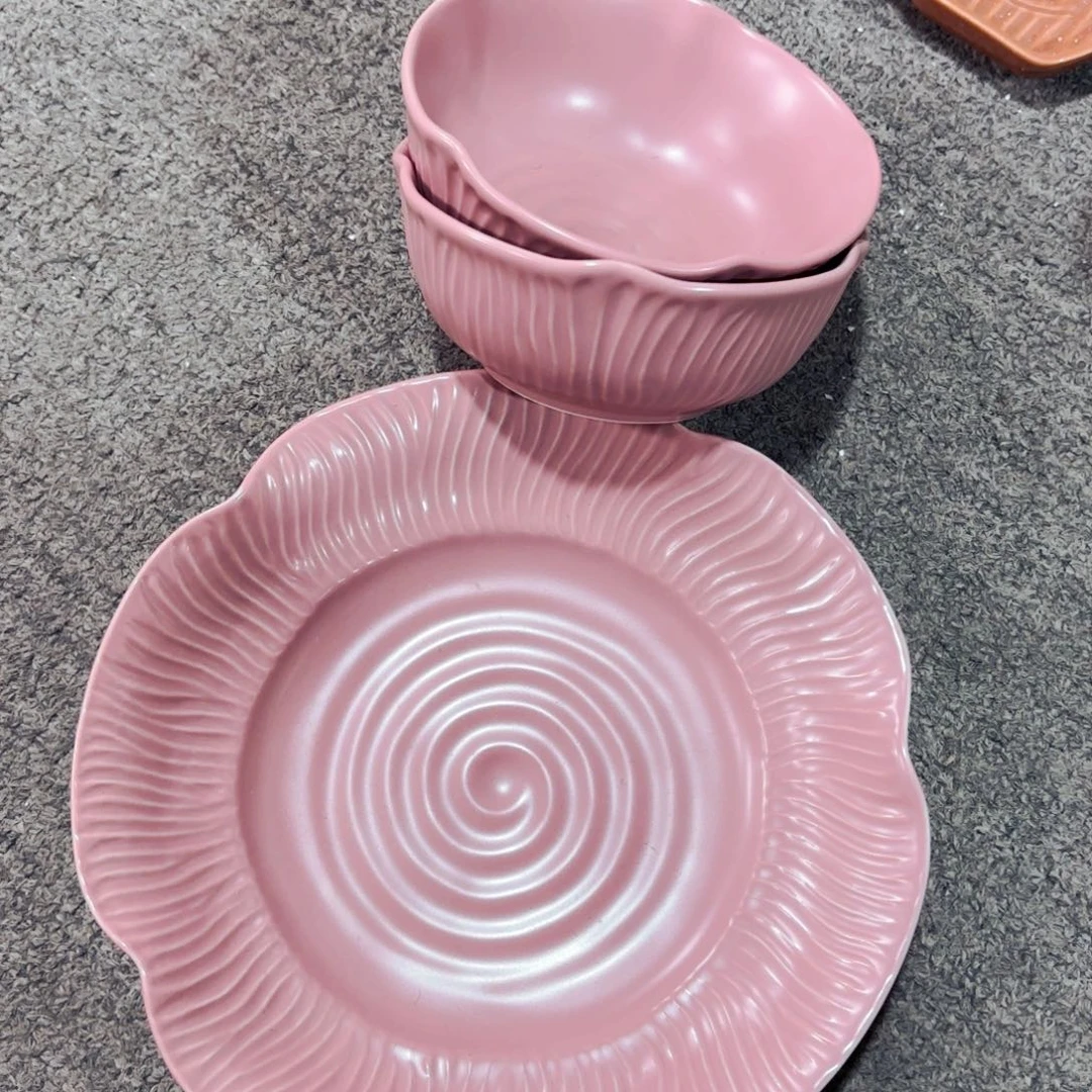 陶瓷粉色花朵三件套