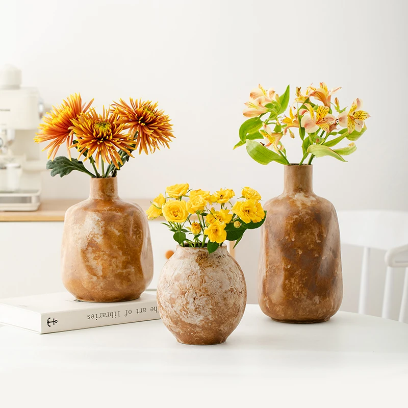 宿雨侘寂风复古花瓶陶瓷小口径插花摆件客厅茶室小众设计感装饰品