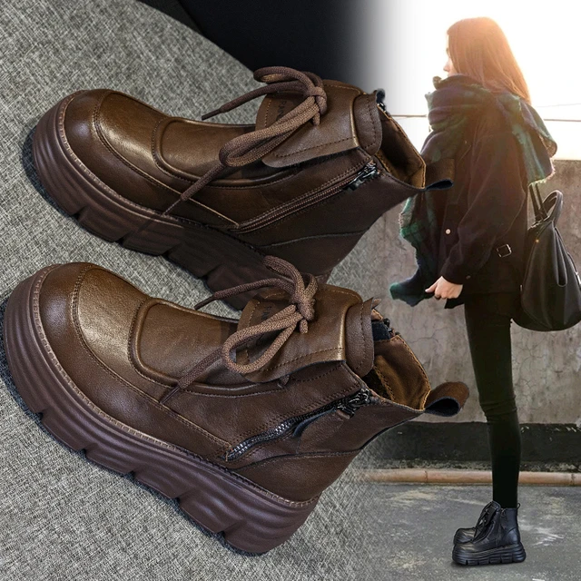 厚底马丁靴女款2025新款英伦风秋冬加绒增高真皮短靴网红爆款靴子