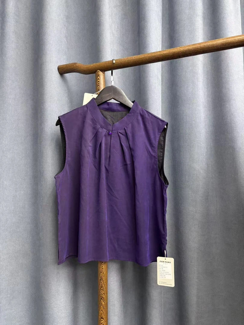 2025夏季新款休闲百搭香云纱龟裂纹背心马甲女C096