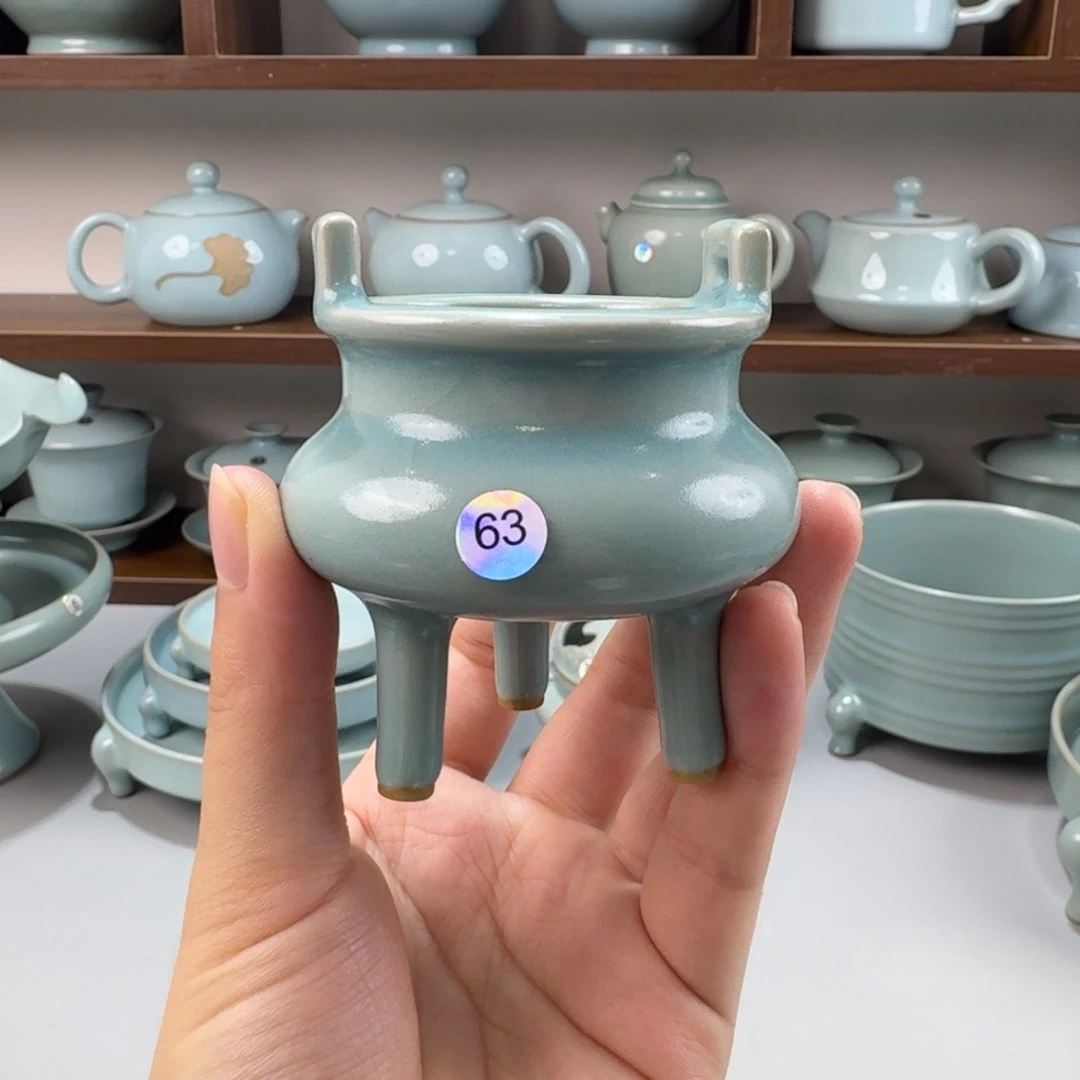 摆件特价汝窑仿古釉高足线香炉