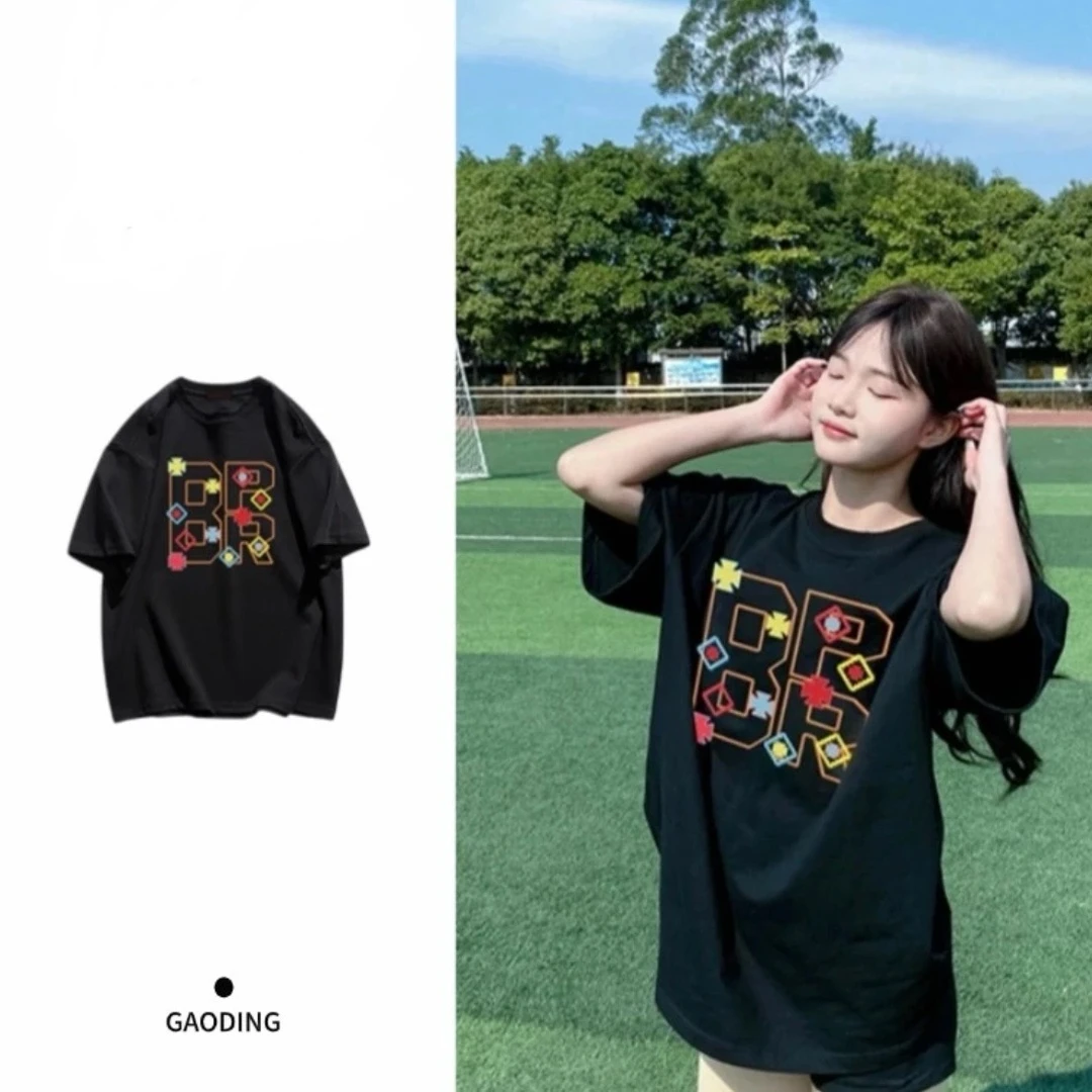 AZGO潮牌夏季宽松印花圆领ins百搭网红情侣设计感T恤（BPR）