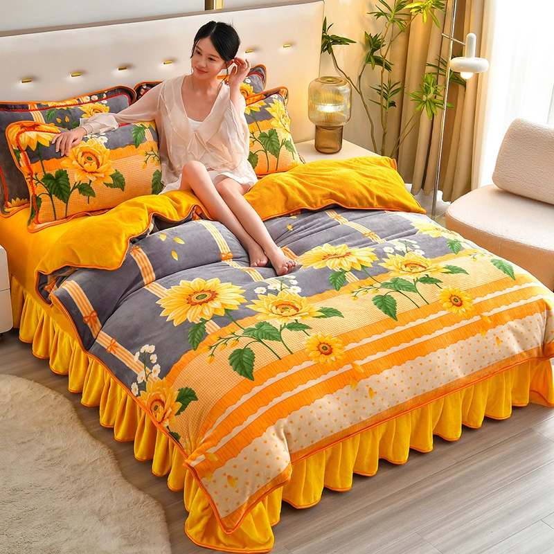 牛奶绒四件套加厚保暖入冬神器双面绒被套床裙款牛奶绒床品被罩床