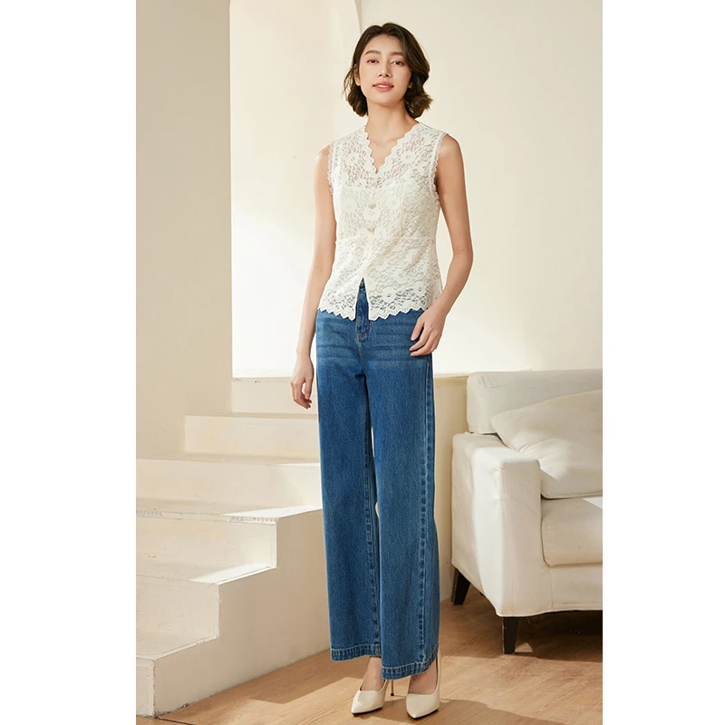 【羊羊专享】乔万尼蕾丝背心新款白色法式气质商场同款EM3H315