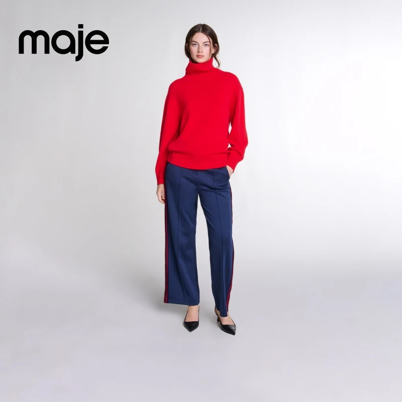 秋冬服饰|Maje秋冬新款女装红色高领宽松针织毛衫上衣MFPPU00841