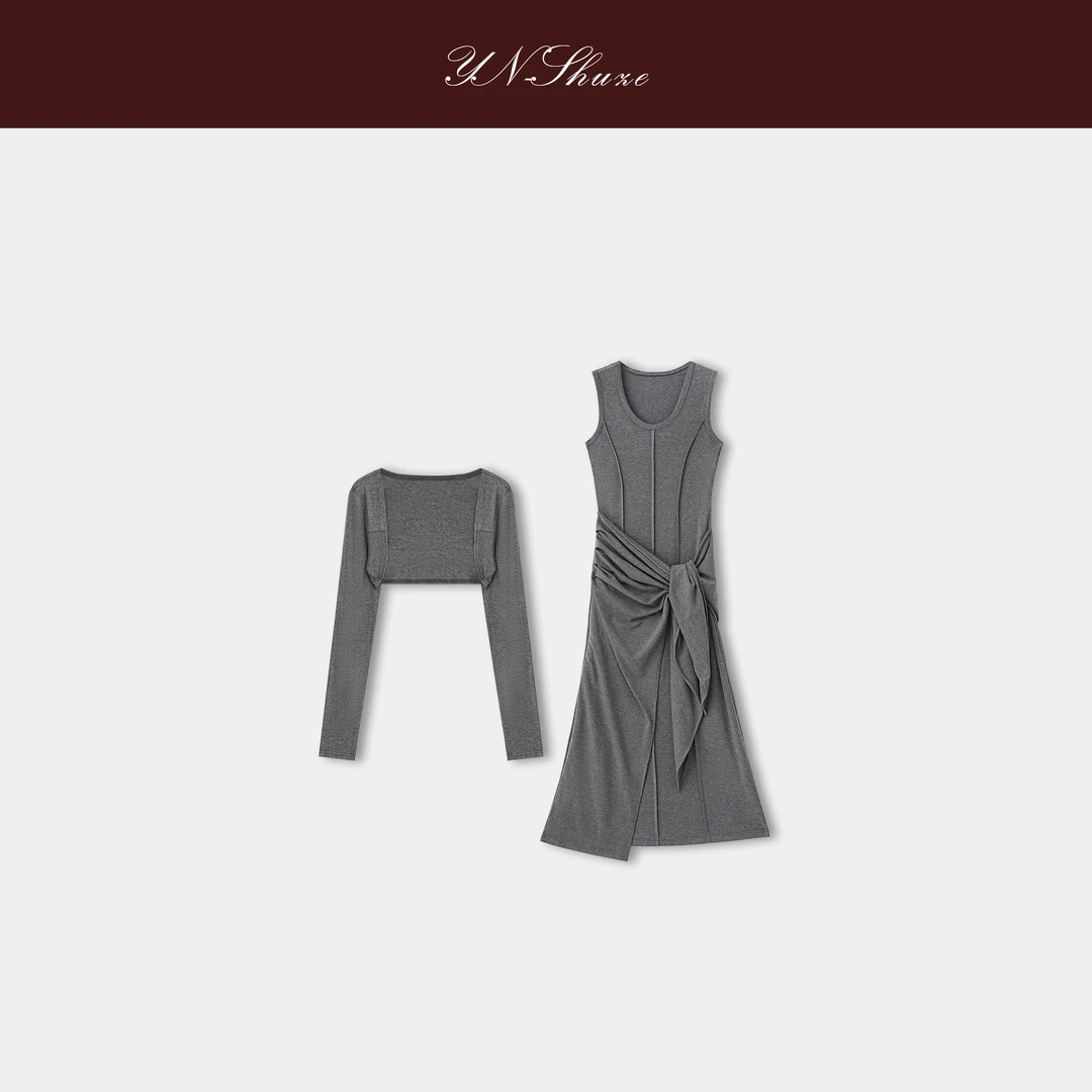 YN-SHUZE【素之约】慵懒感线条无袖圆领无袖连衣长裙SZ-YNC-2025569