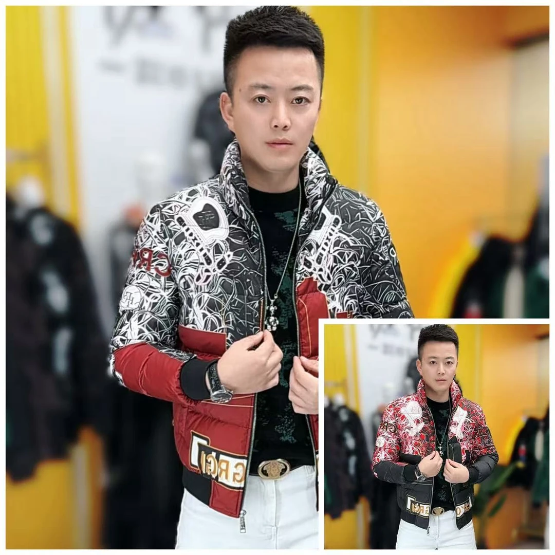 2583冬季新款时尚男士个性印花羽绒服