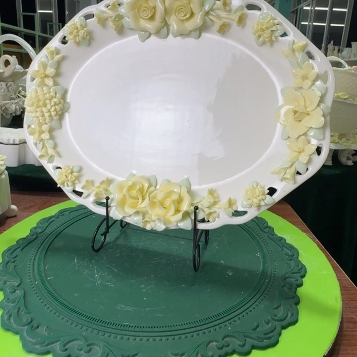 重工捏花大号鱼盘餐盘