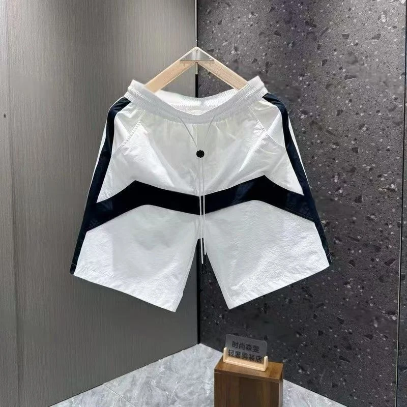 夏季男士拼接撞色设计感松紧抽绳潮流帅气休闲时尚百搭速干短裤