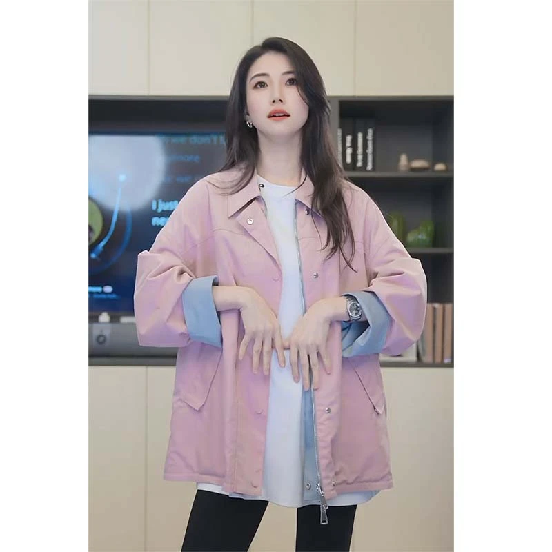 小乖逃蓝色风衣 两面穿粉色蓝色外套 双面穿粉色风衣 S25046