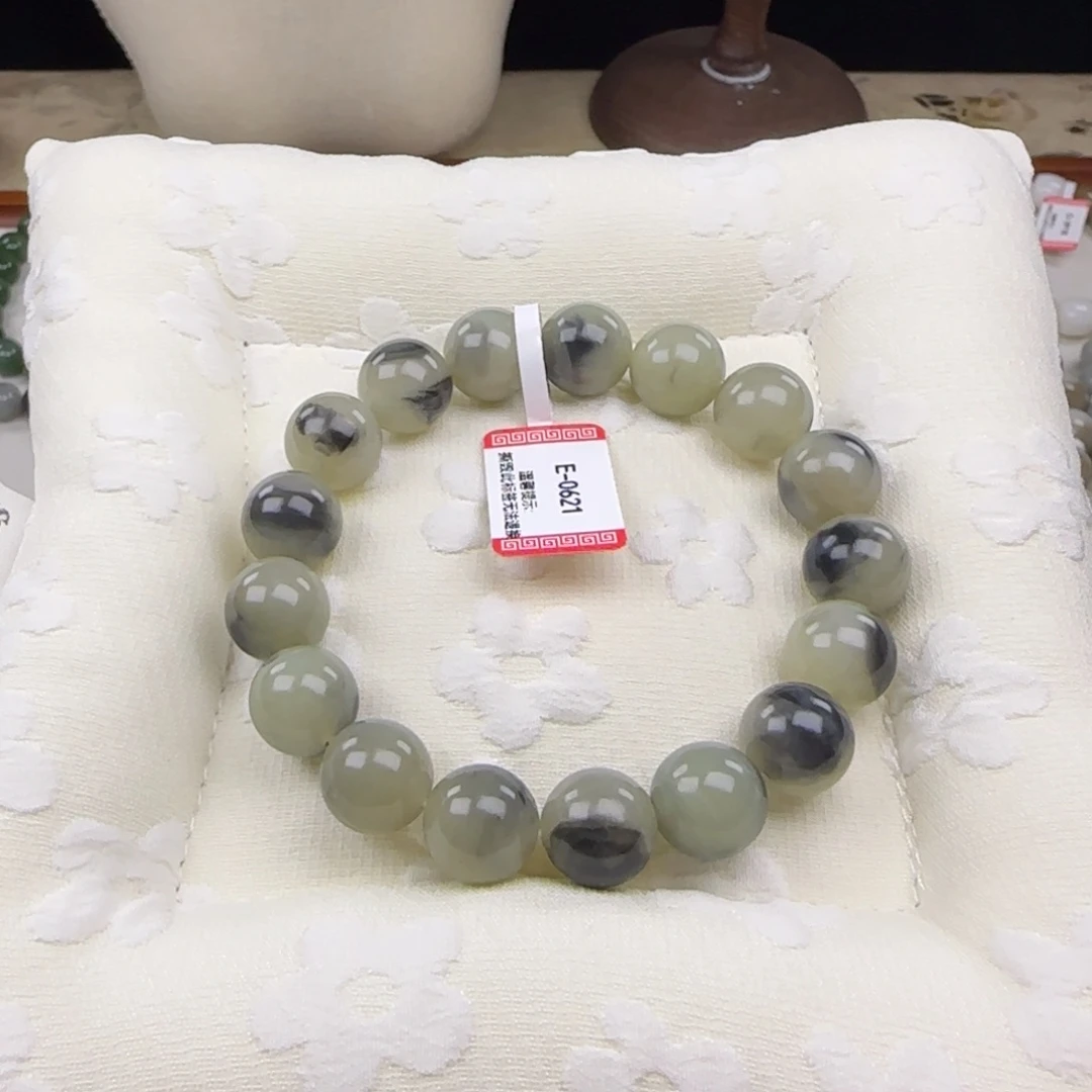 和田玉（糖玉）未镶嵌手串卡12黑山青花