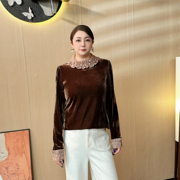 【冬暖阳】冬季新款保暖拼接重工花边大码女装上衣A212