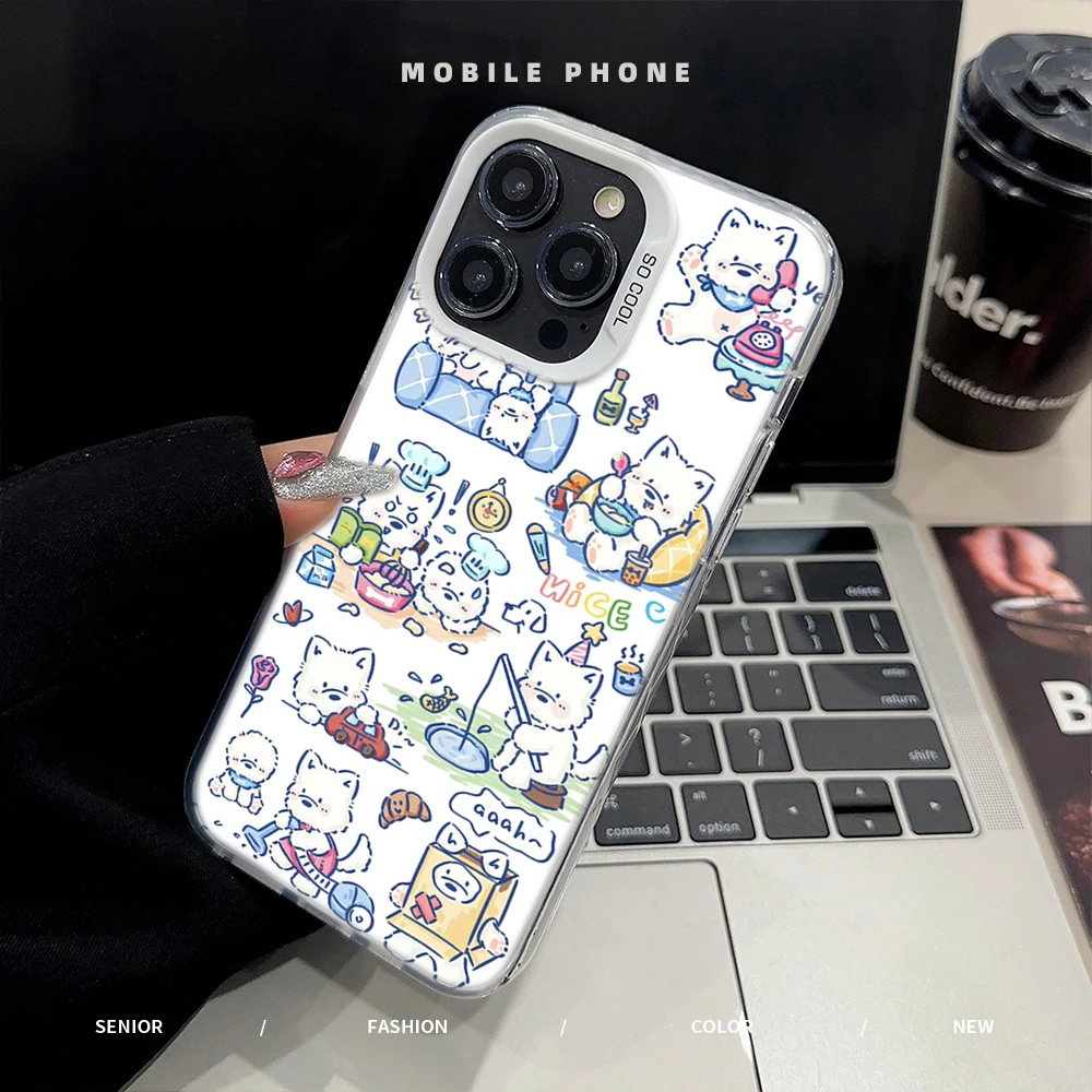 卡通可爱小狗彩银IMD手机壳适用iPhone16华为oppo小米vivo