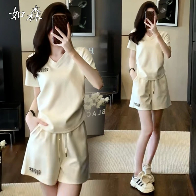 休闲运动服套装女士2025夏季新款爆款时尚洋气减龄短袖短裤两件套