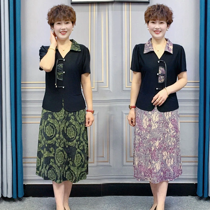 夏季新品妈妈装连衣裙时尚显瘦大码中老年女装90-200斤高贵气质