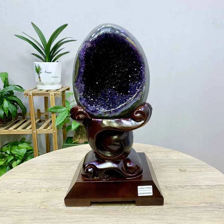 天然乌拉圭巴西紫晶洞紫晶簇恐龙蛋开口笑钱袋子聚宝盆办公落地