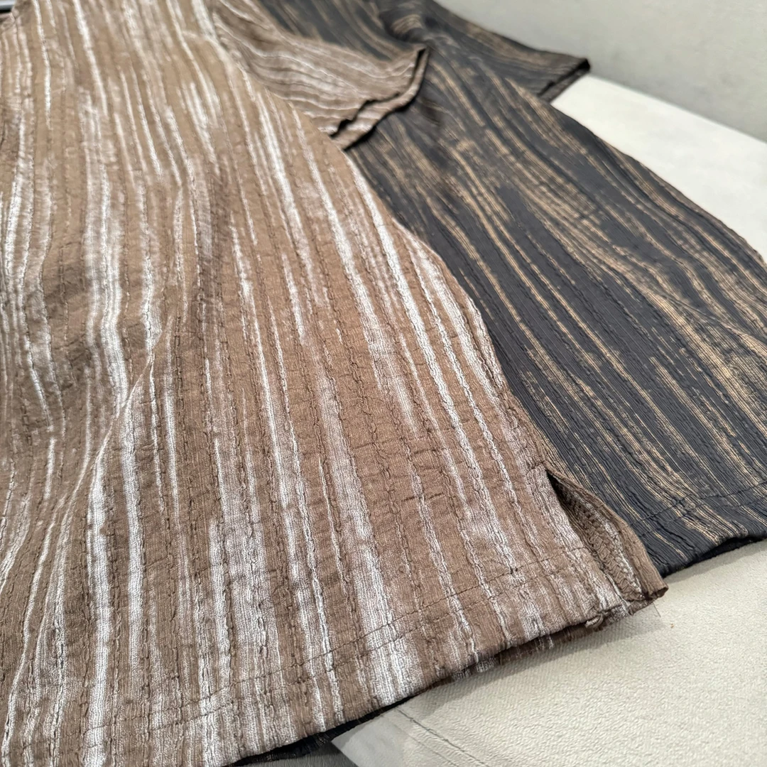 夏季潮流复古老钱风轻薄透气褶皱肌理感短袖体恤气质休闲宽松上衣