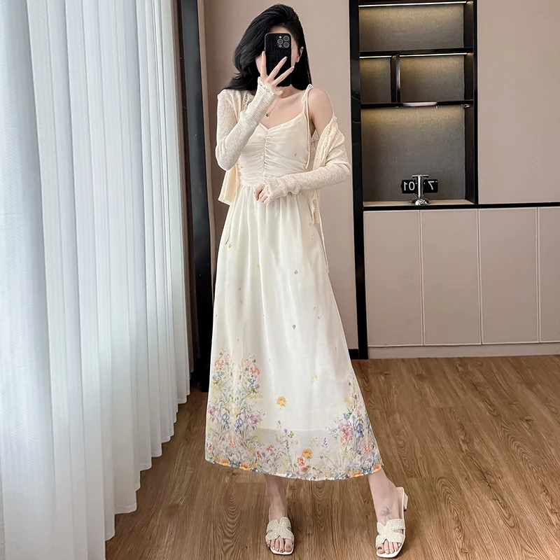 法式浪漫印花吊带连衣裙女夏2025新款温柔气质小清新显瘦仙女长裙
