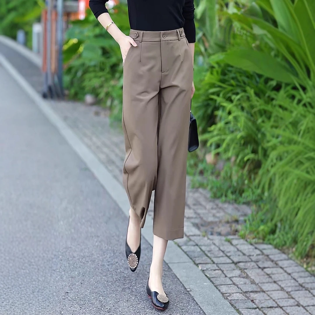 小个子裤子女夏季薄款2025新款九分裤高腰显瘦大码胖mm休闲阔腿裤