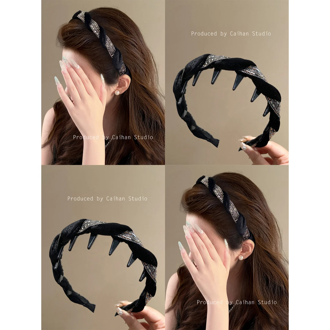 温雅名伶~精致丝绒闪钻编织波浪发箍女新款高颅顶显脸小百搭头箍