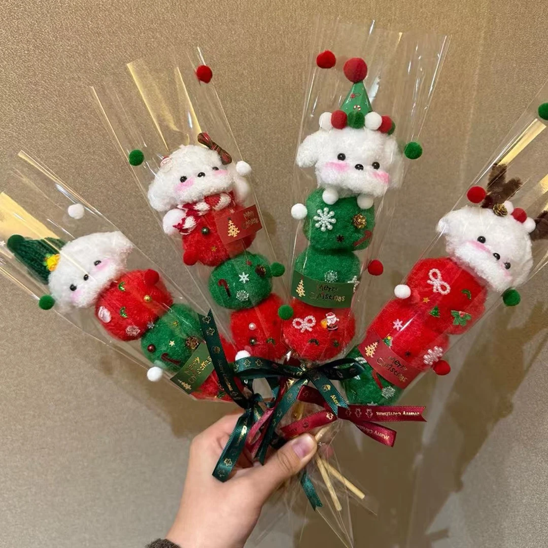 圣诞新款diy可爱小狗糖葫芦扭扭棒材料包花束送情侣朋友节日礼物