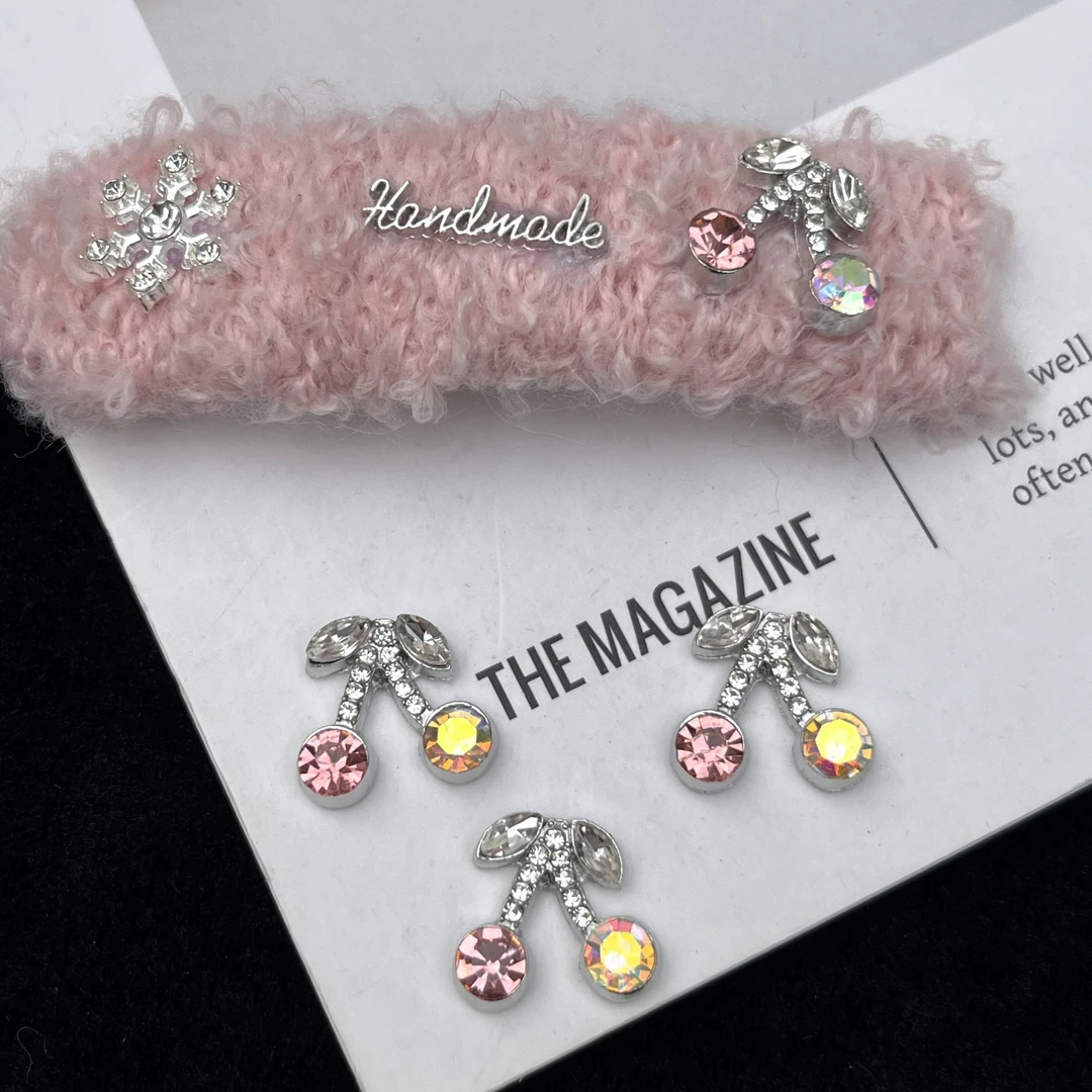 玖阁家新品满钻彩钻樱桃合金手工DIY发夹饰品配件