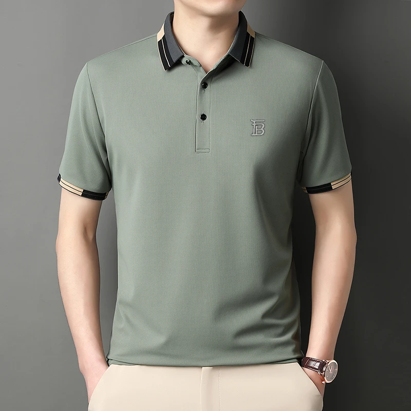 【专柜正品】LUNBBRLLY夏季高档Polo衫薄款男中年商务男士纯色短袖