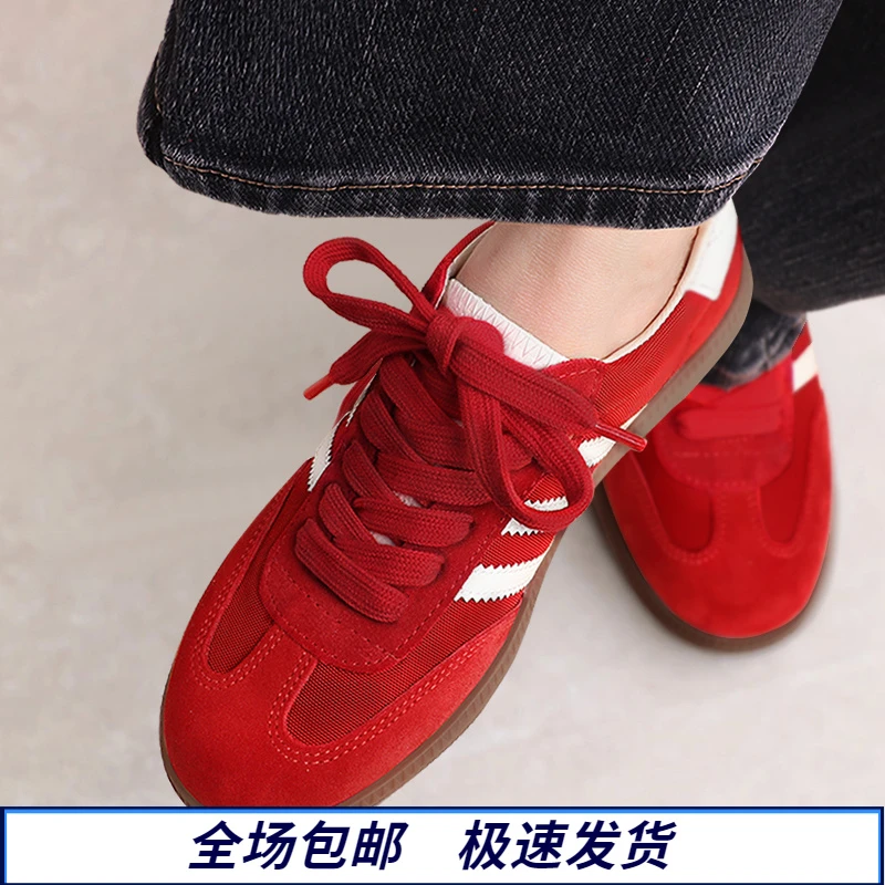 官网小c&k旗舰店鞋子女款2025新款红色高级感德训鞋百搭休闲女鞋