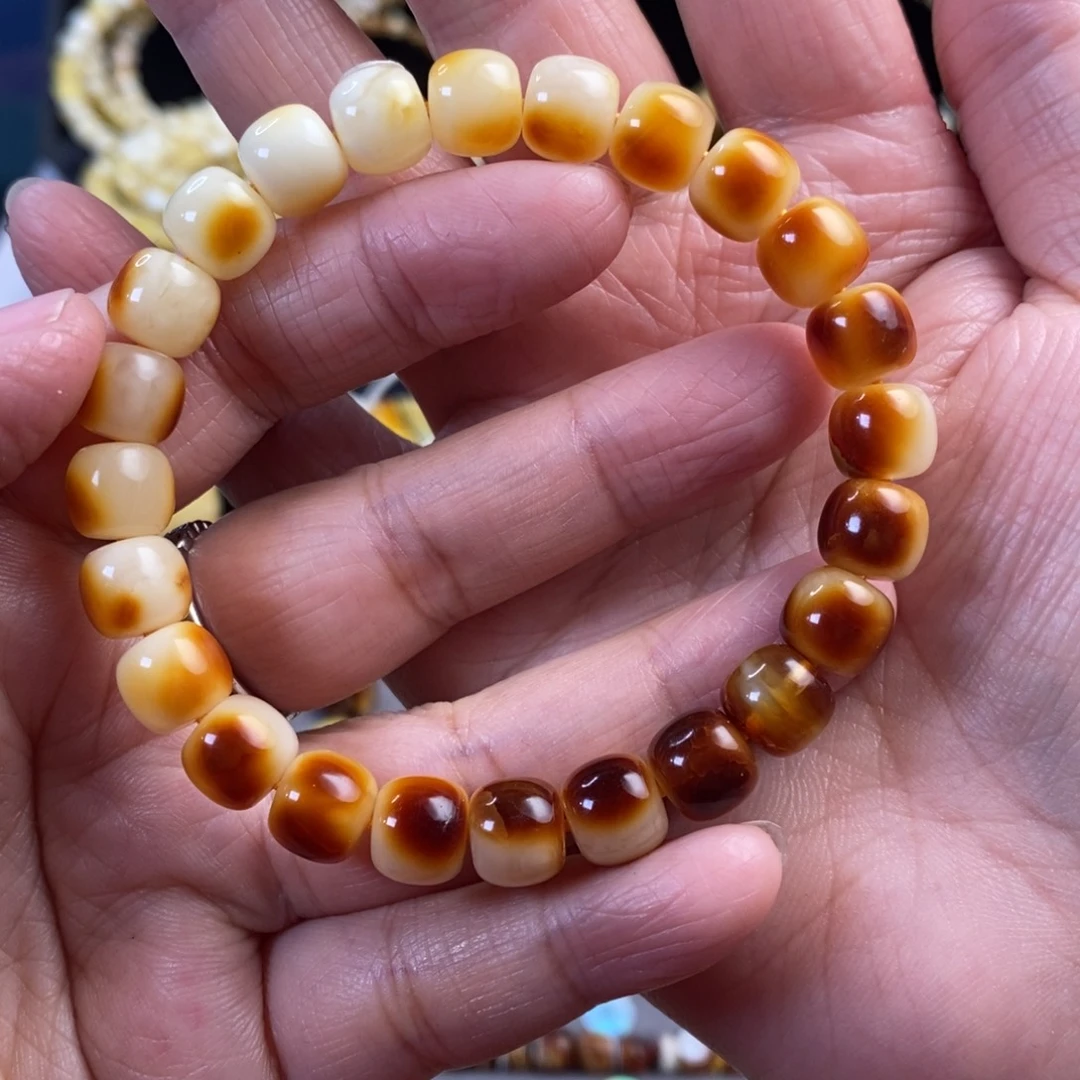 蜜蜡未镶嵌裸石沁色渐变老型手串9