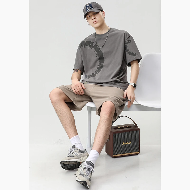 马克华菲日系复古重磅潮流水洗印花男士短袖t恤夏季宽松纯棉半袖