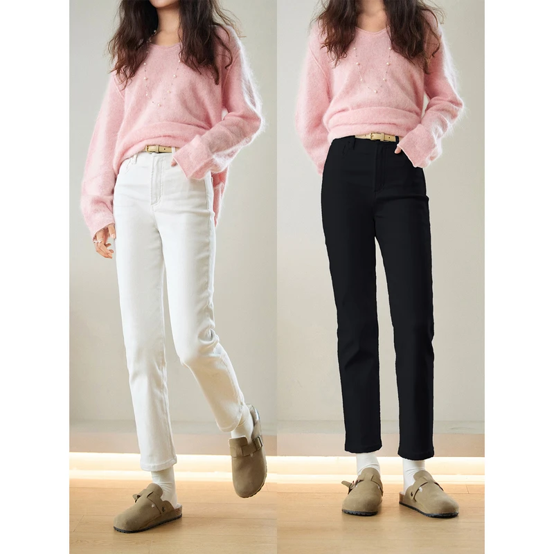 NAGUAGU/南瓜谷【直腿法棍】弹力长绒棉女装牛仔裤FX3KZ0662-A