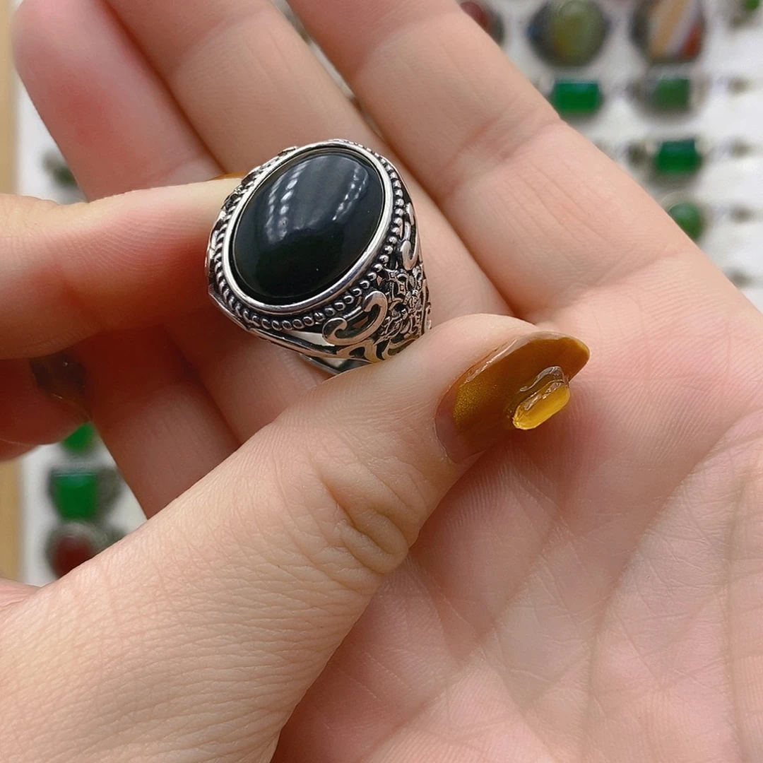 和田玉银S925镶嵌戒指