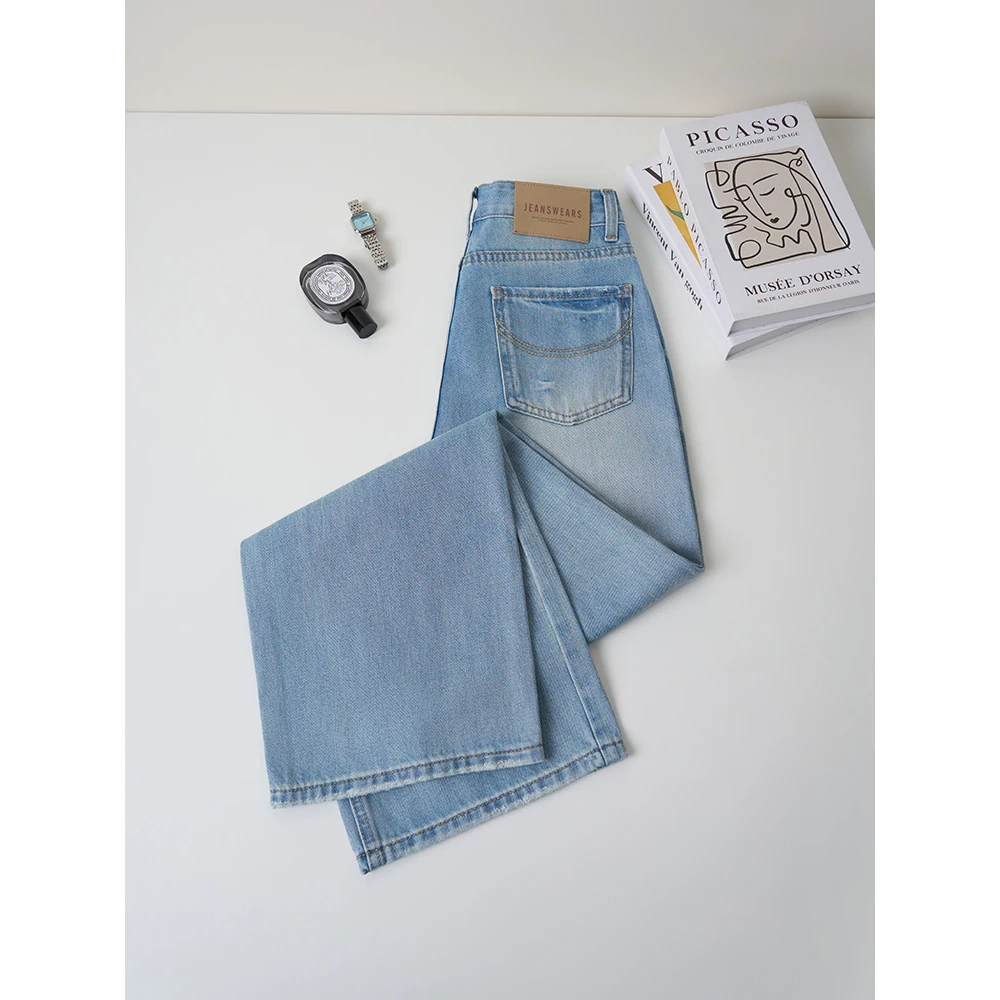 missrococo/洛可可小姐夏季新款中高腰莱赛尔窄版直筒裤牛仔裤女