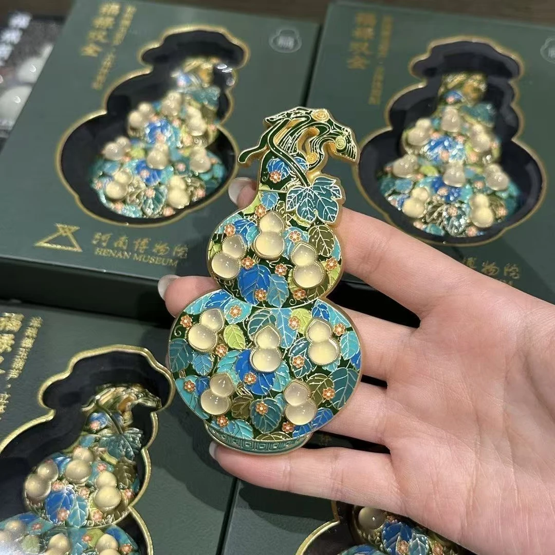 豫之礼河南博物院文创珐琅镶玉葫芦冰箱贴立体金属磁吸旅游纪念
