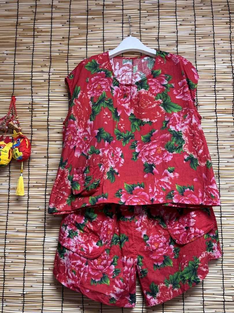 民族风新款多色亚麻套装休闲