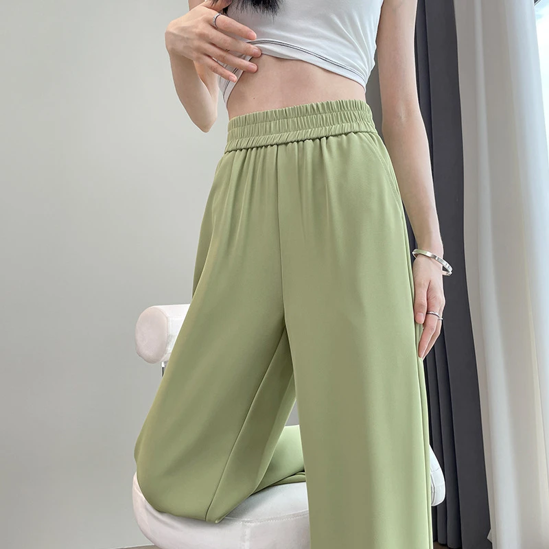 夏季垂感女装阔腿裤新款女高腰服装宽松显瘦直筒小个子窄版裤外穿
