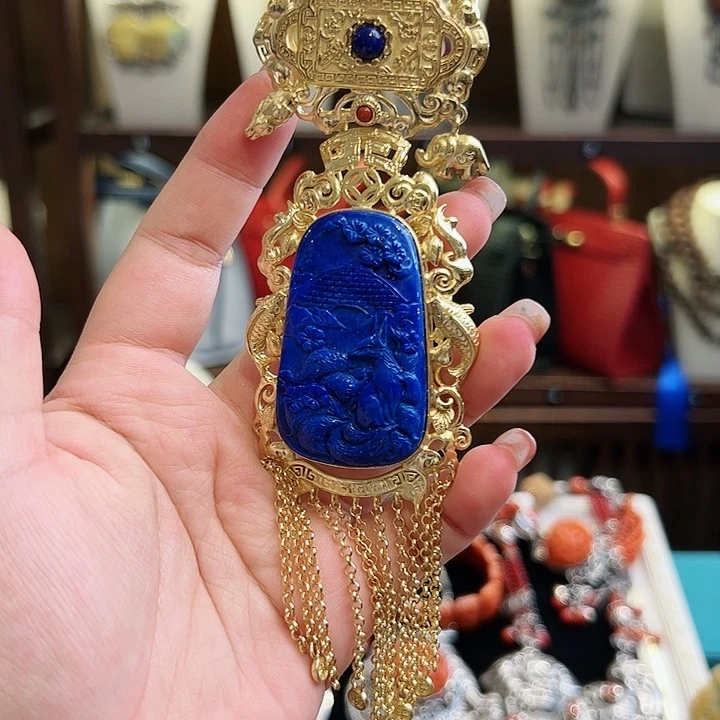 青金石颈饰银S925镶嵌古风