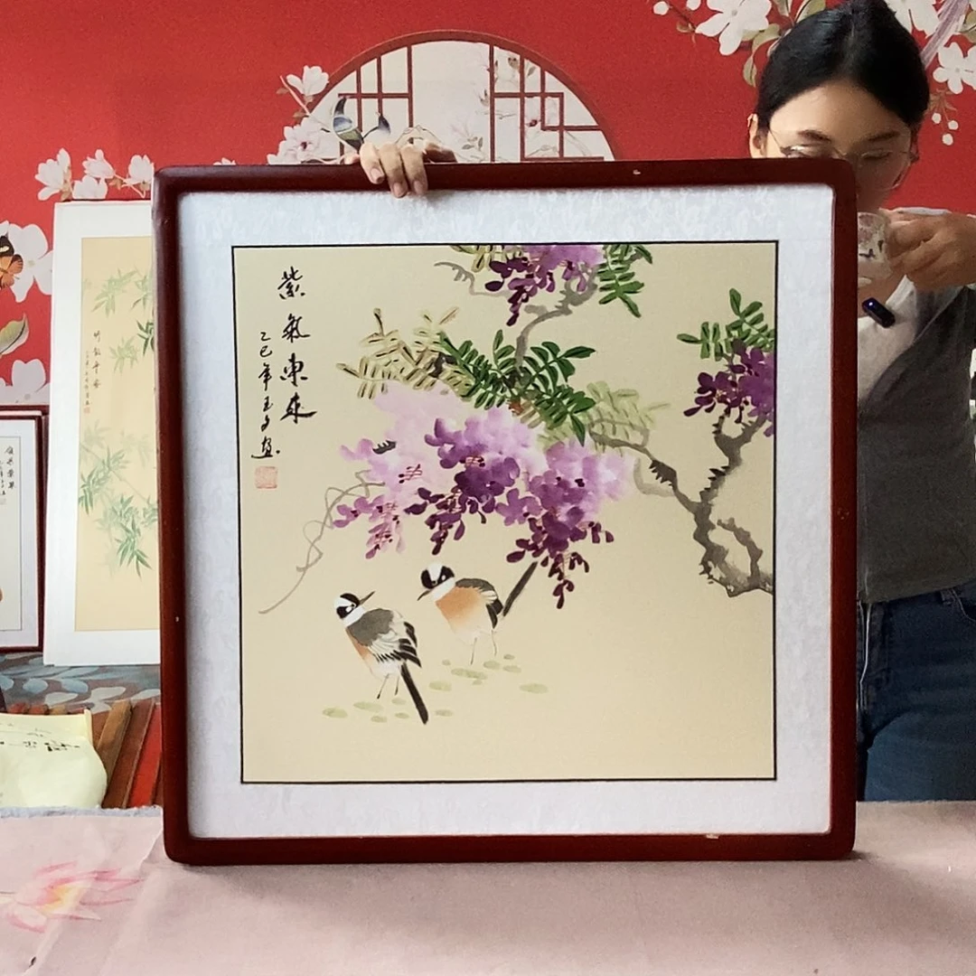 国画手写手绘国画作品带框包邮62✖️62