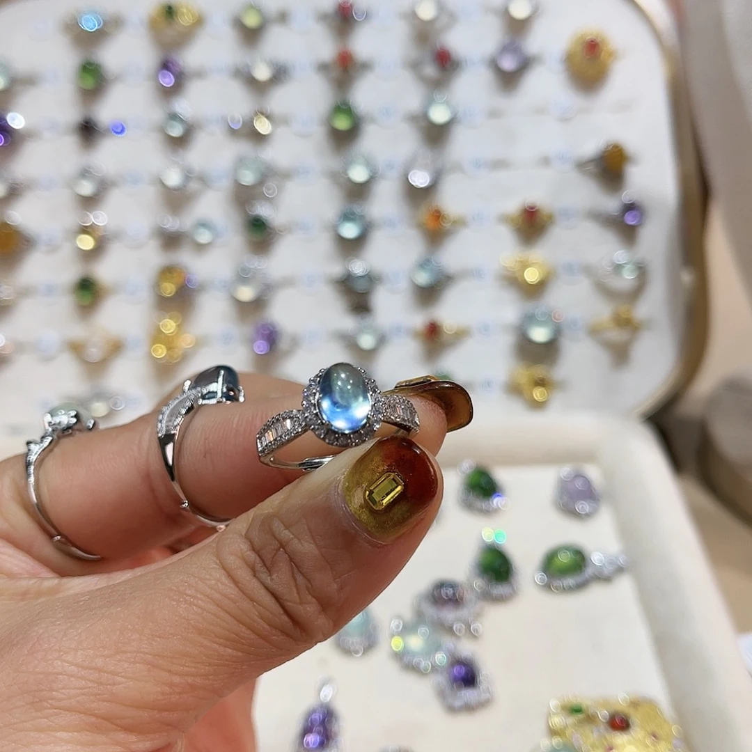 蛇纹石玉戒指银S925镶嵌我***觉戒指