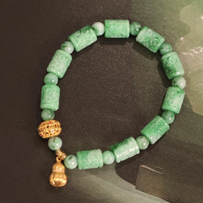 如清·18k金翡翠玉圆珠手串SY翡翠手链18k金