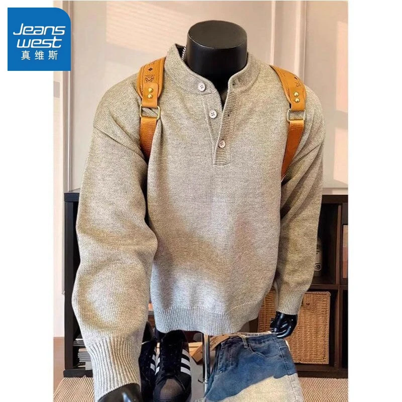 真维斯复古亨利领毛衣男冬季高级感美式慵懒风cleanfit内搭针织衫
