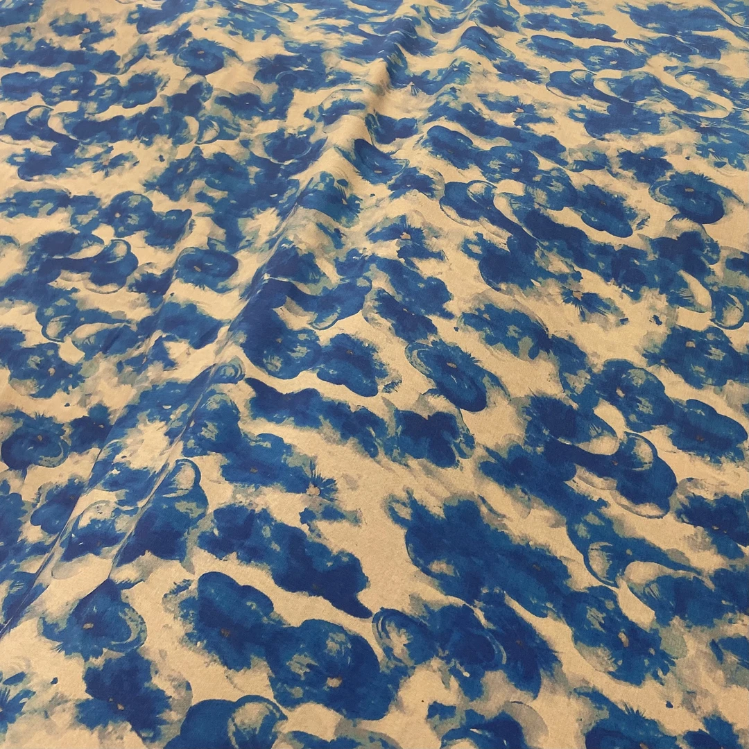 升级版精品天丝木棉.墨蓝花朵.春夏连衣裙旗袍面料凉快透气